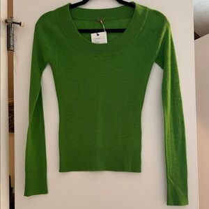 Free People Vibrant Green Long Sleeve Sweater